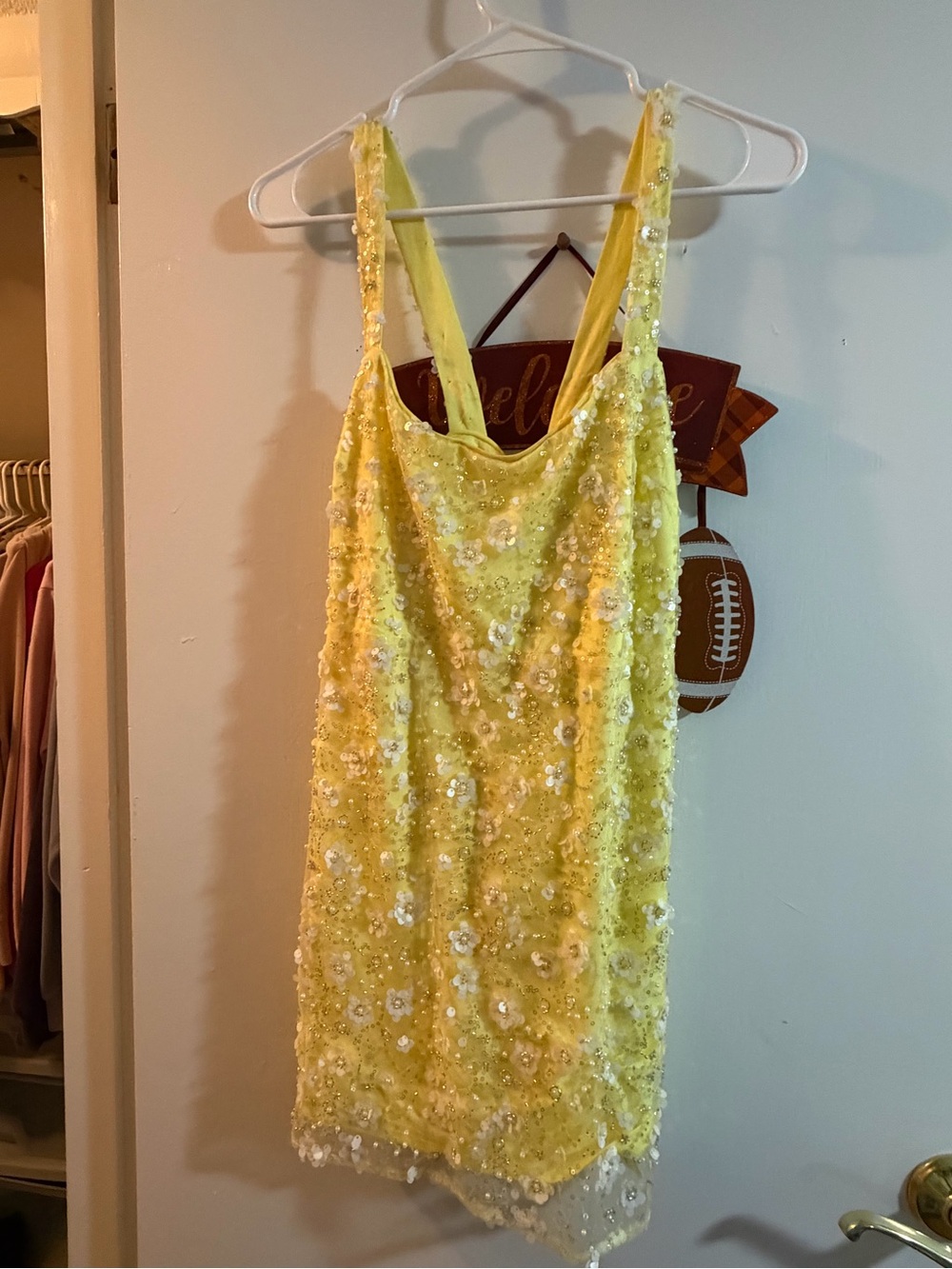 Windsor Yellow Sequin Floral Mini Dress